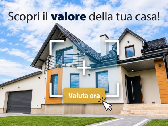 Casa con grafica promozionale per la valutazione immobiliare online