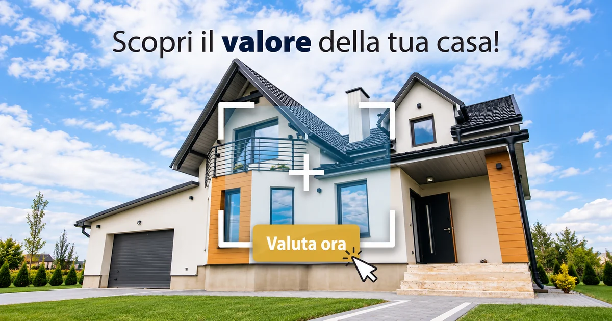 Casa con grafica promozionale per la valutazione immobiliare online