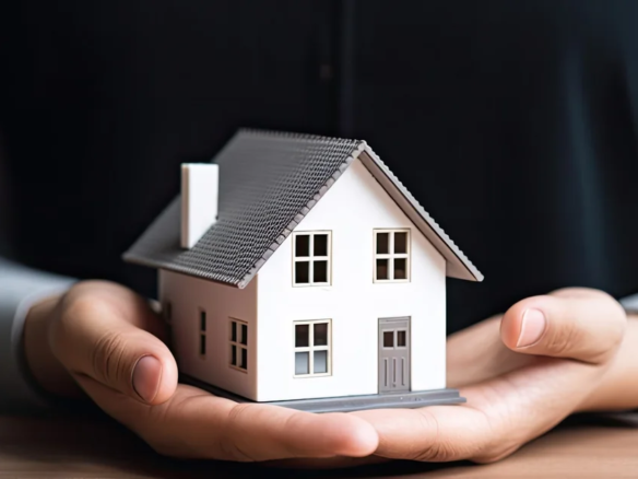 Mani che sostengono il modellino di una casa, simbolo della vendita immobiliare
